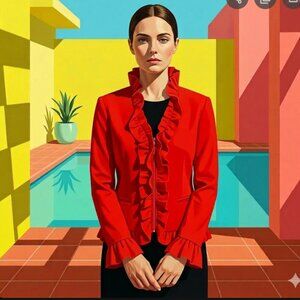 INC International Concepts Red Ruffle Jacket